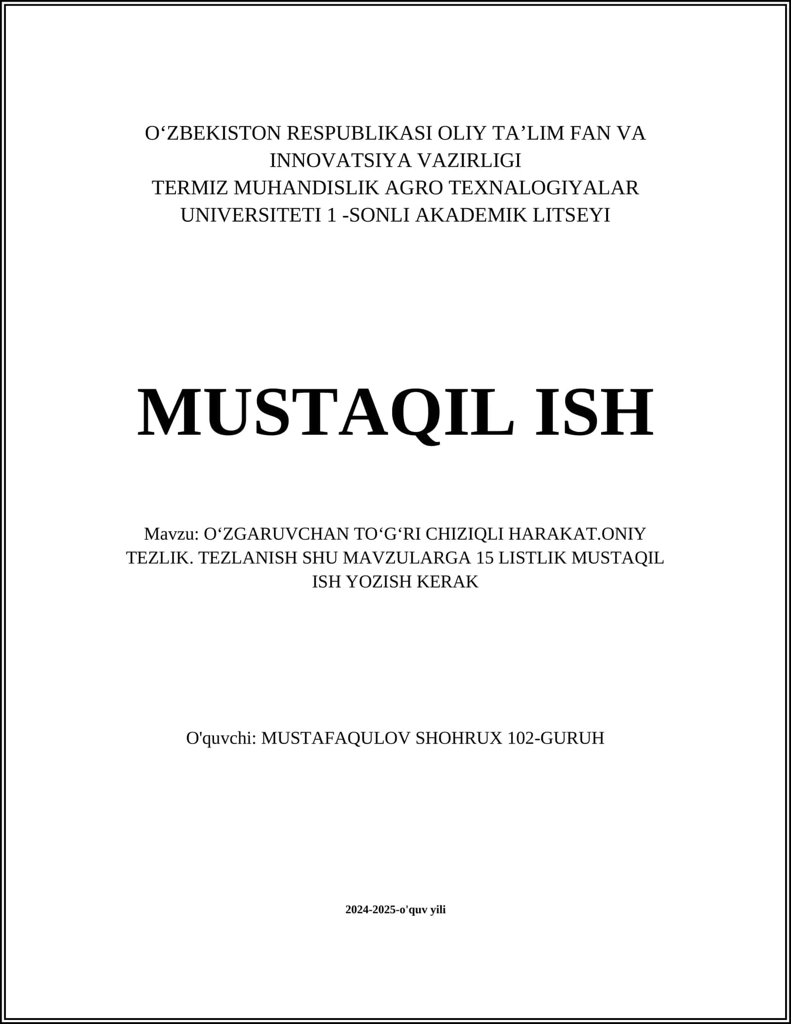 O'zgaruvchan to'g'ri chiziqli harakatni tasniflash 1