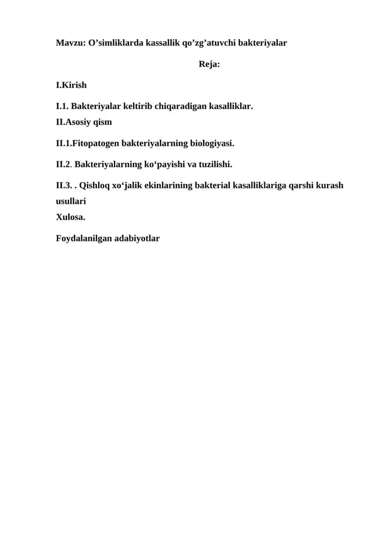 O’simliklarda kassallik qo’zg’atuvchi bakteriyalar 1