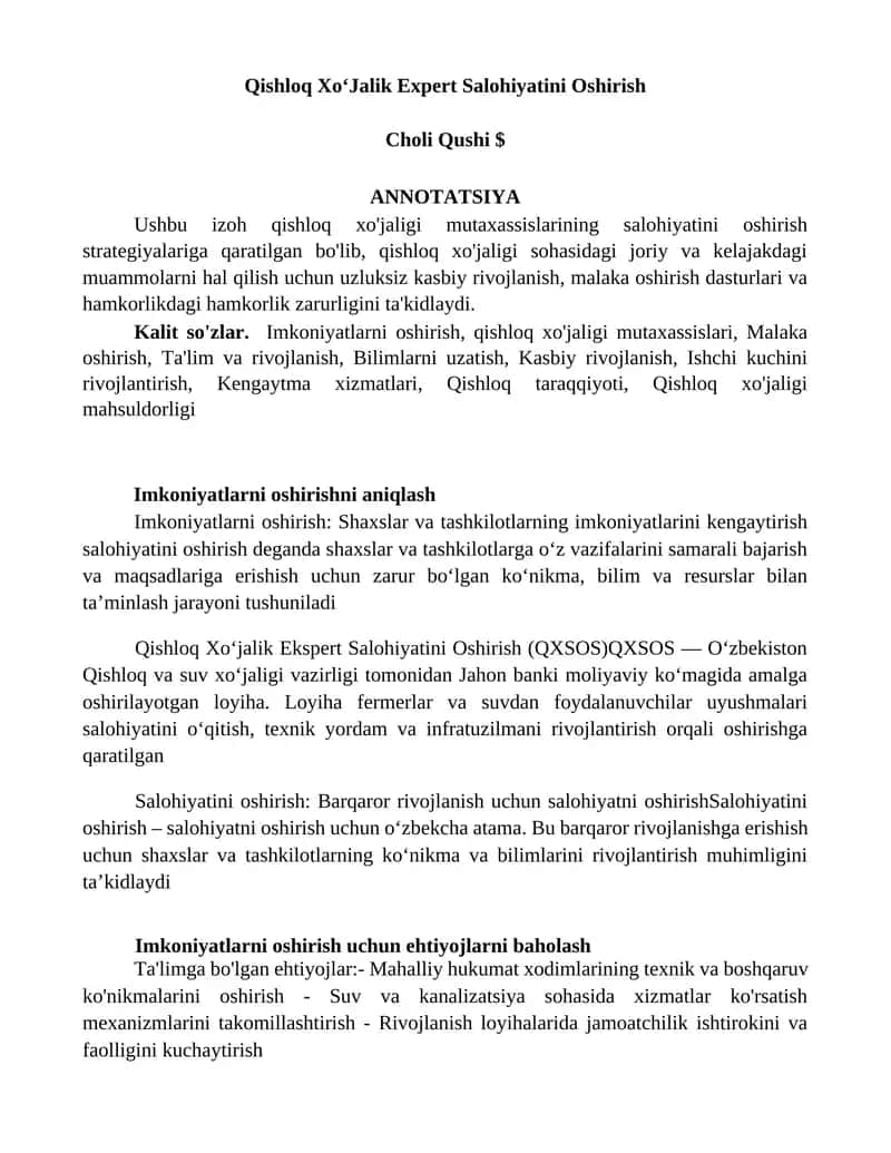 Qishloq XoʻJalik Expert Salohiyatini Oshirish 1