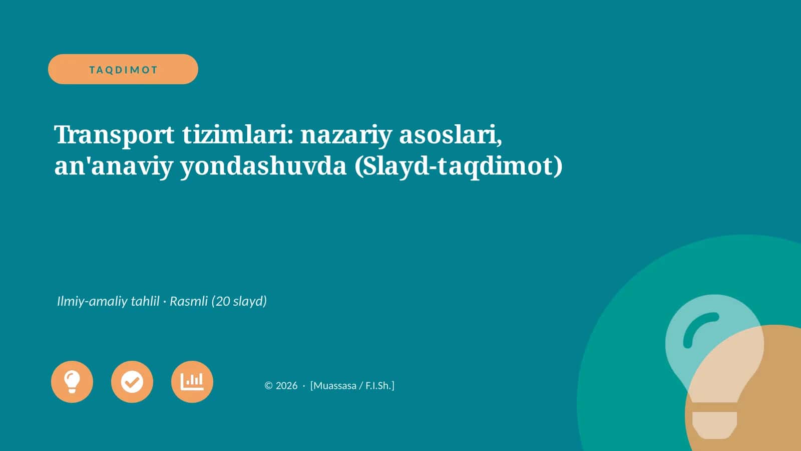 Transport tizimlari: nazariy asoslari, an'anaviy yondashuvda 1
