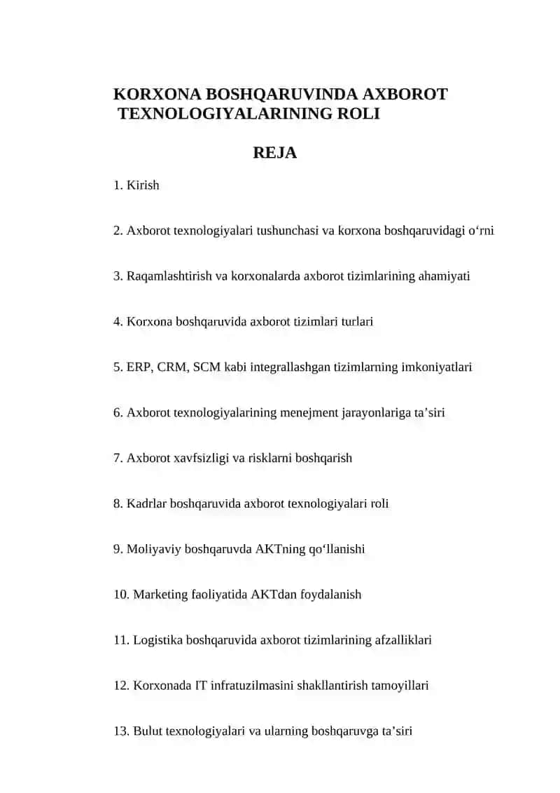 Korxona Boshqaruvinda Axborot Texnologiyalarining Roli 1