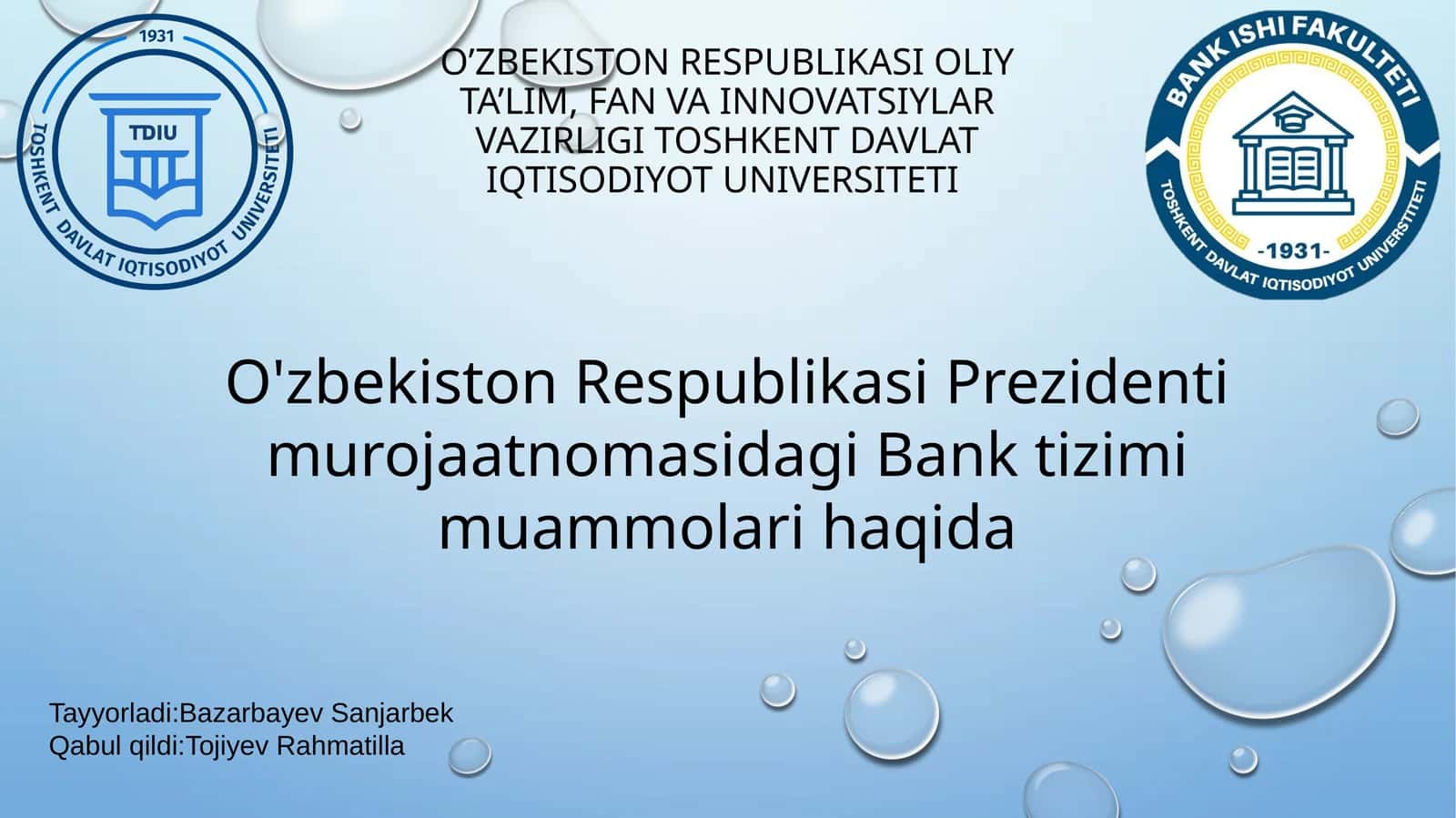 O'zbekiston Respublikasi Prezidenti murojaatnomasidagi Bank tizimi muammolari haqida 1