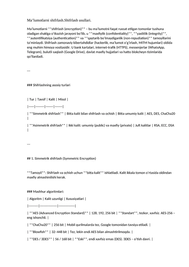 Shifrlash usullari 1