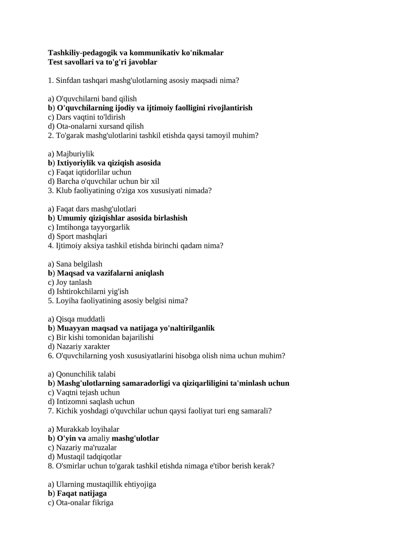 Maktab maslahatchisi 1000 ta test Tashkiliy-pedagogik va komunikativ konikmalar boyicha test savolari 1