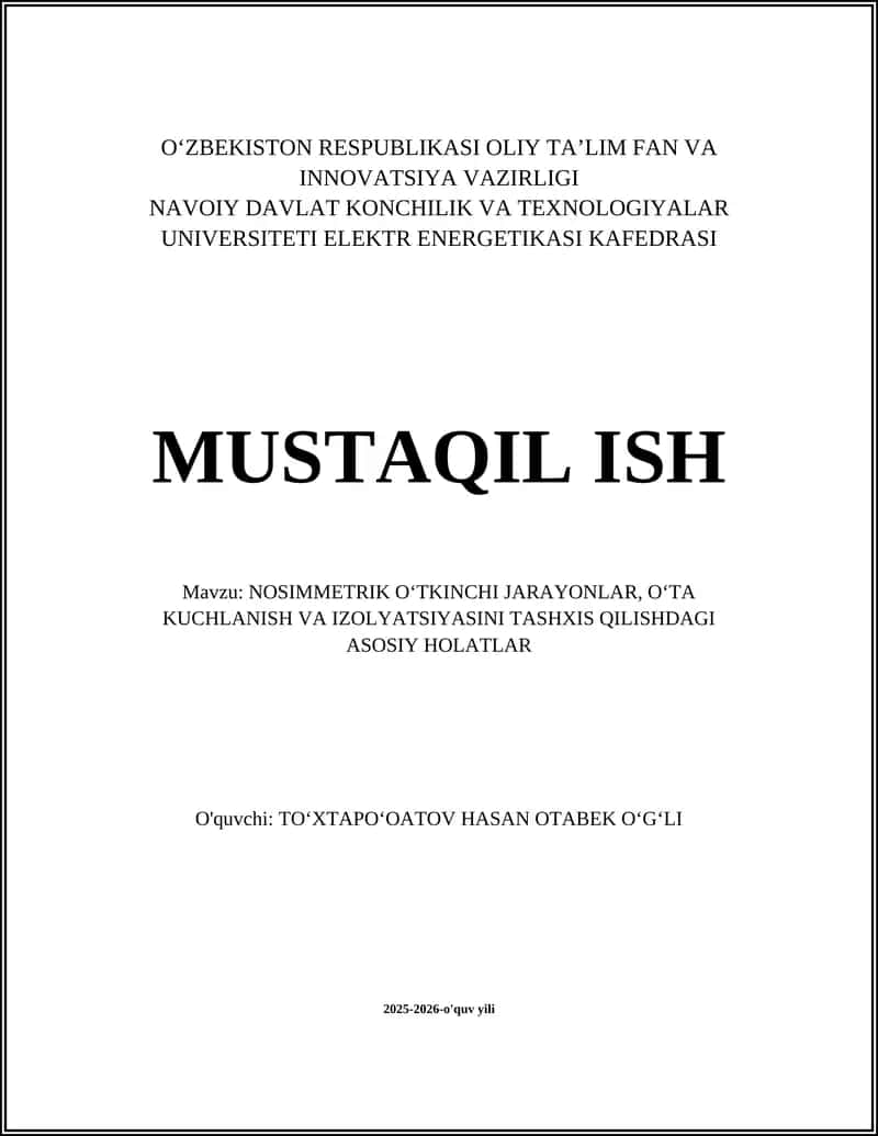 Nosimmetrik Oʻtkinchi Jarayonlar 1