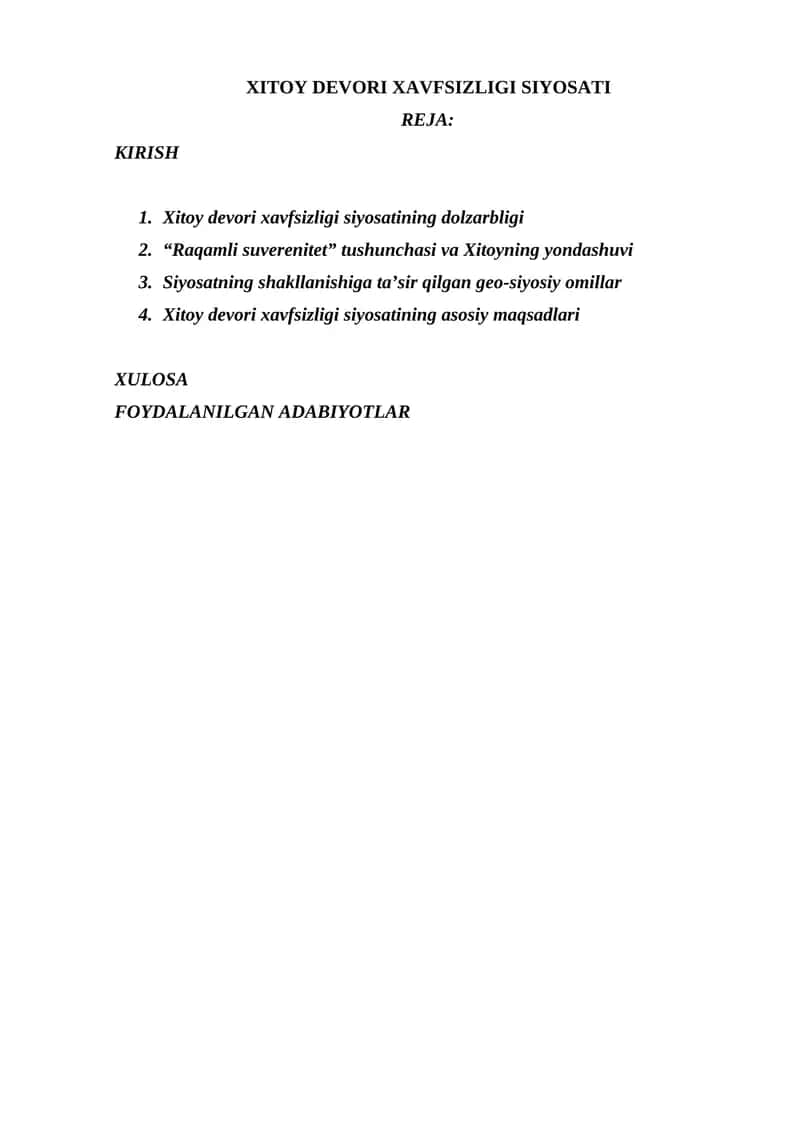XITOY DEVORI XAVFSIZLIGI SIYOSATI 1