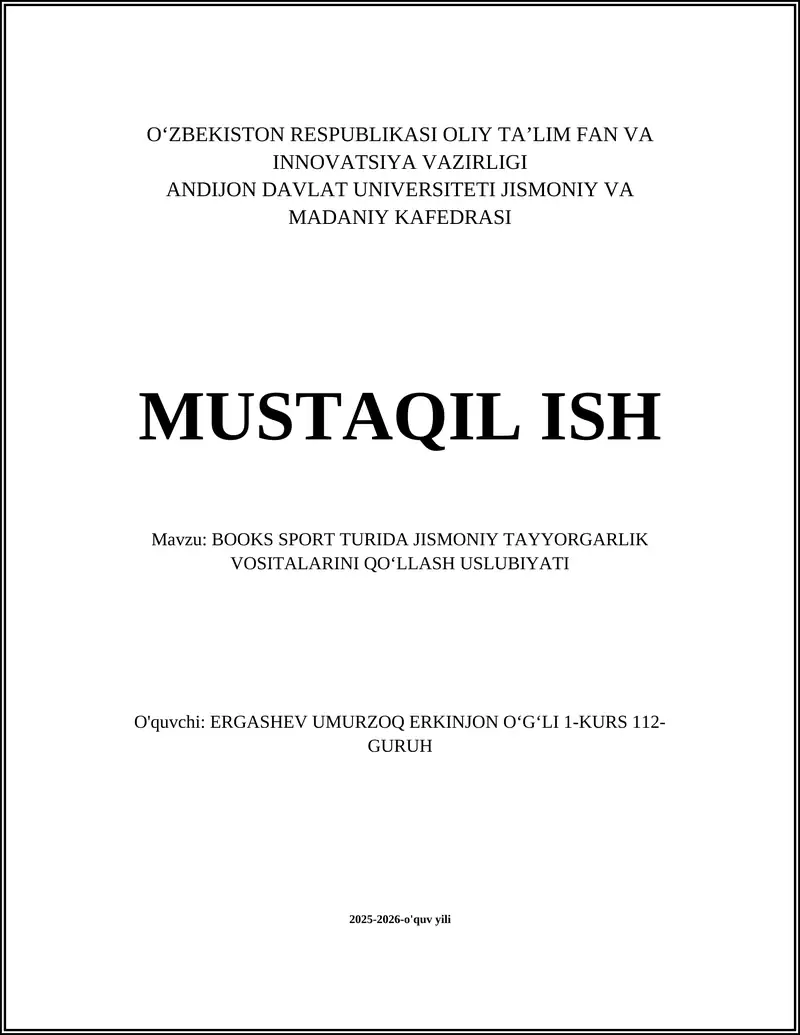 Jismoniy Tayyorgarlik Vositalarini Tasnifi va Sport Turiga Moslash Usullari 1