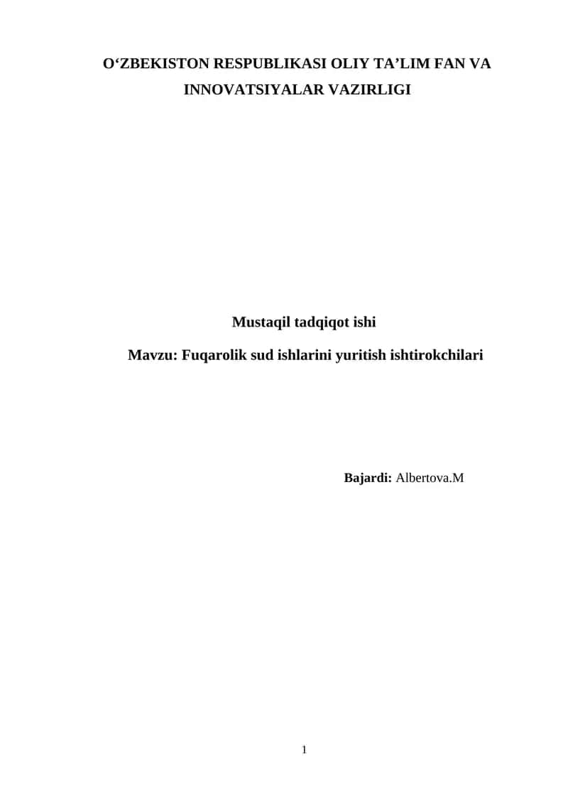Fuqarolik sud ishlarini yuritish ishtirokchilari 1