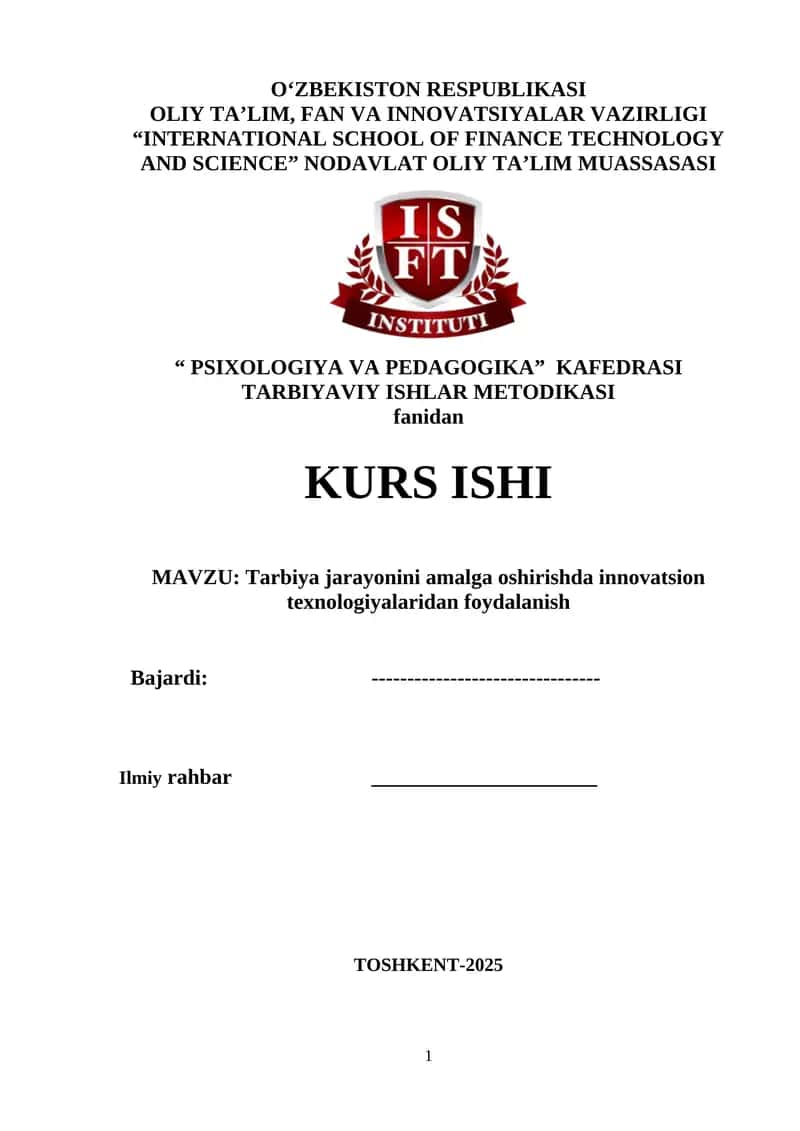Tarbiya jarayonini amalga oshirishda innovatsion texnologiyalaridan foydalanish 1