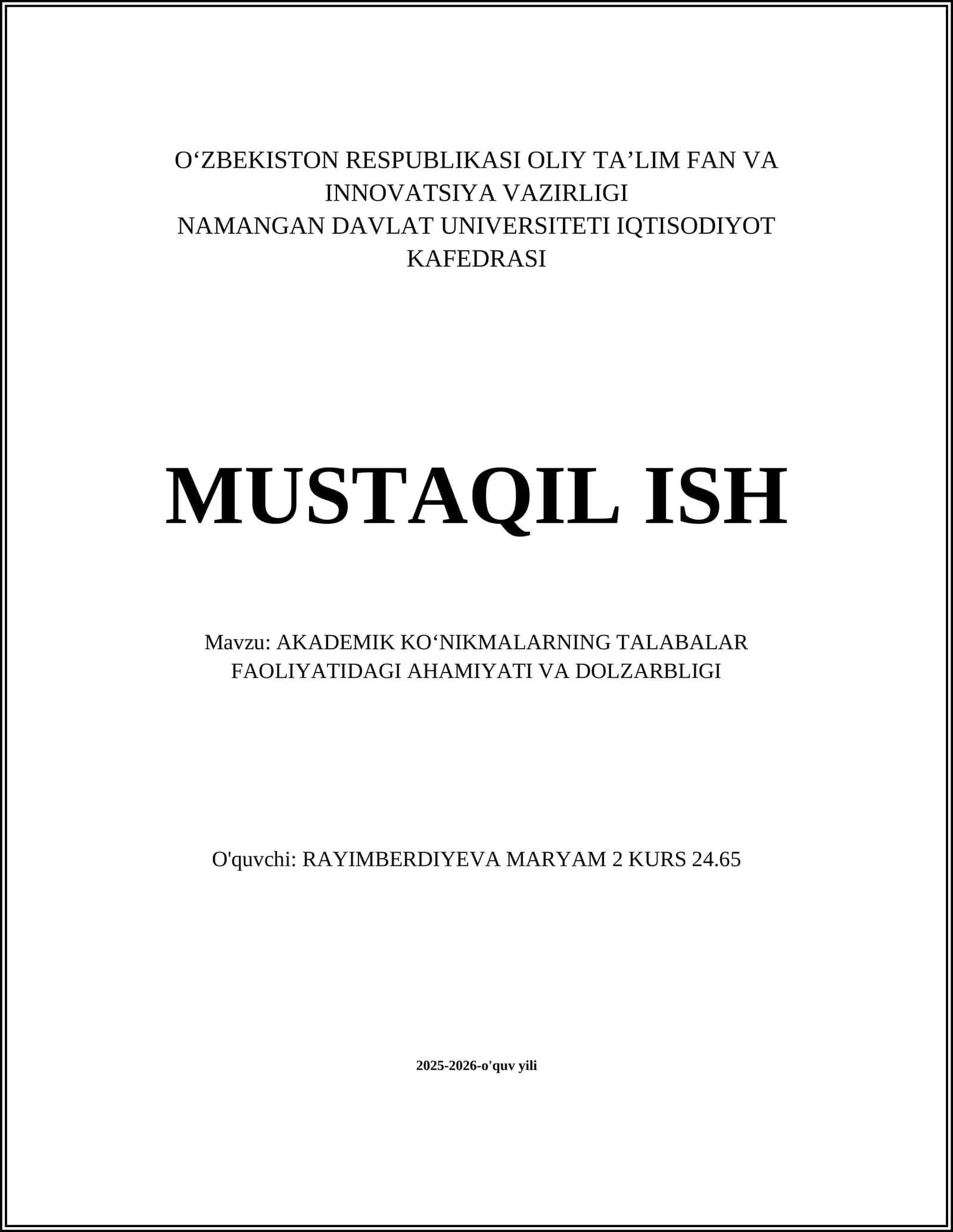 AKADEMIK KOʻNIKMALARNING TALABALAR FAOLIYATIDAGI AHAMIYATI VA DOLZARBLIGI 1