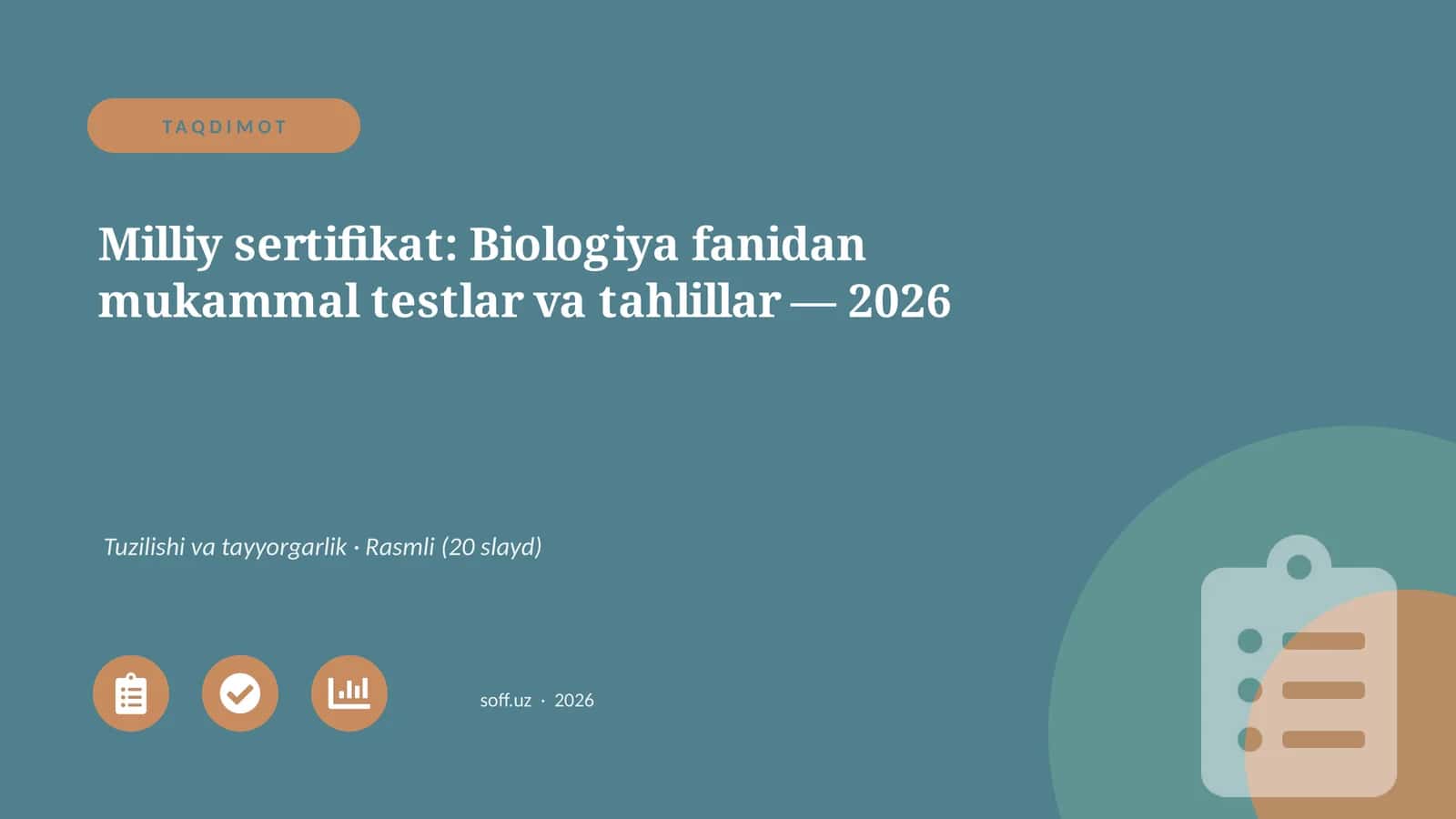 Milliy sertifikat: Biologiya fanidan mukammal testlar va tahlillar — 2026 1