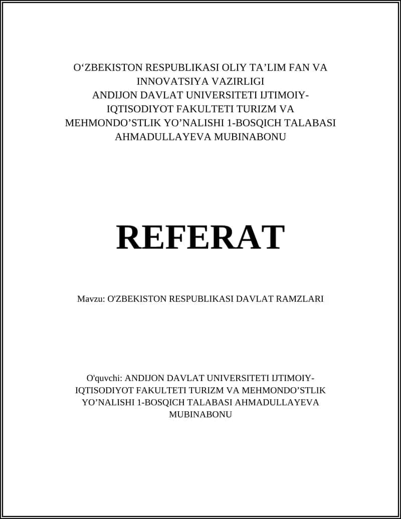 O'ZBEKISTON RESPUBLIKASI DAVLAT RAMZLARI 1