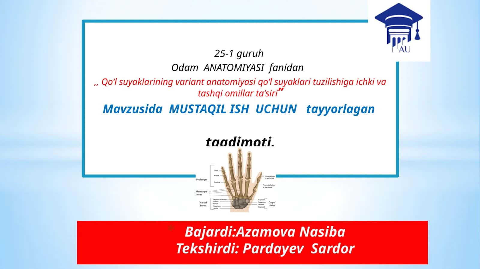 Qoʻlsuyaklarining variant anatomiyasi 1