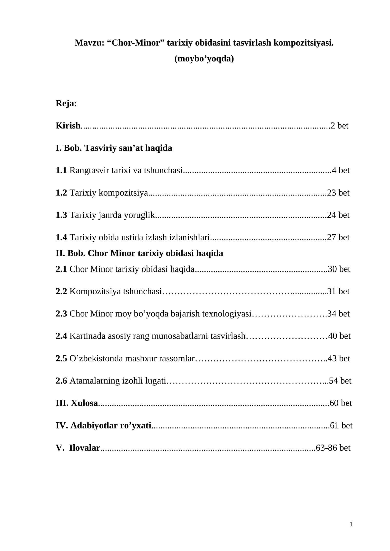 Chor-Minor tarixiy obidasini tasvirlash kompozitsiyasi. (moybo’yoqda). BMI 1