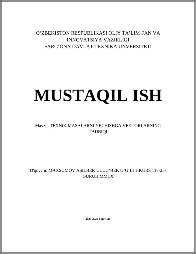 TEXNIK MASALARNI YECHISHGA VEKTORLARNING TADBIQI 1