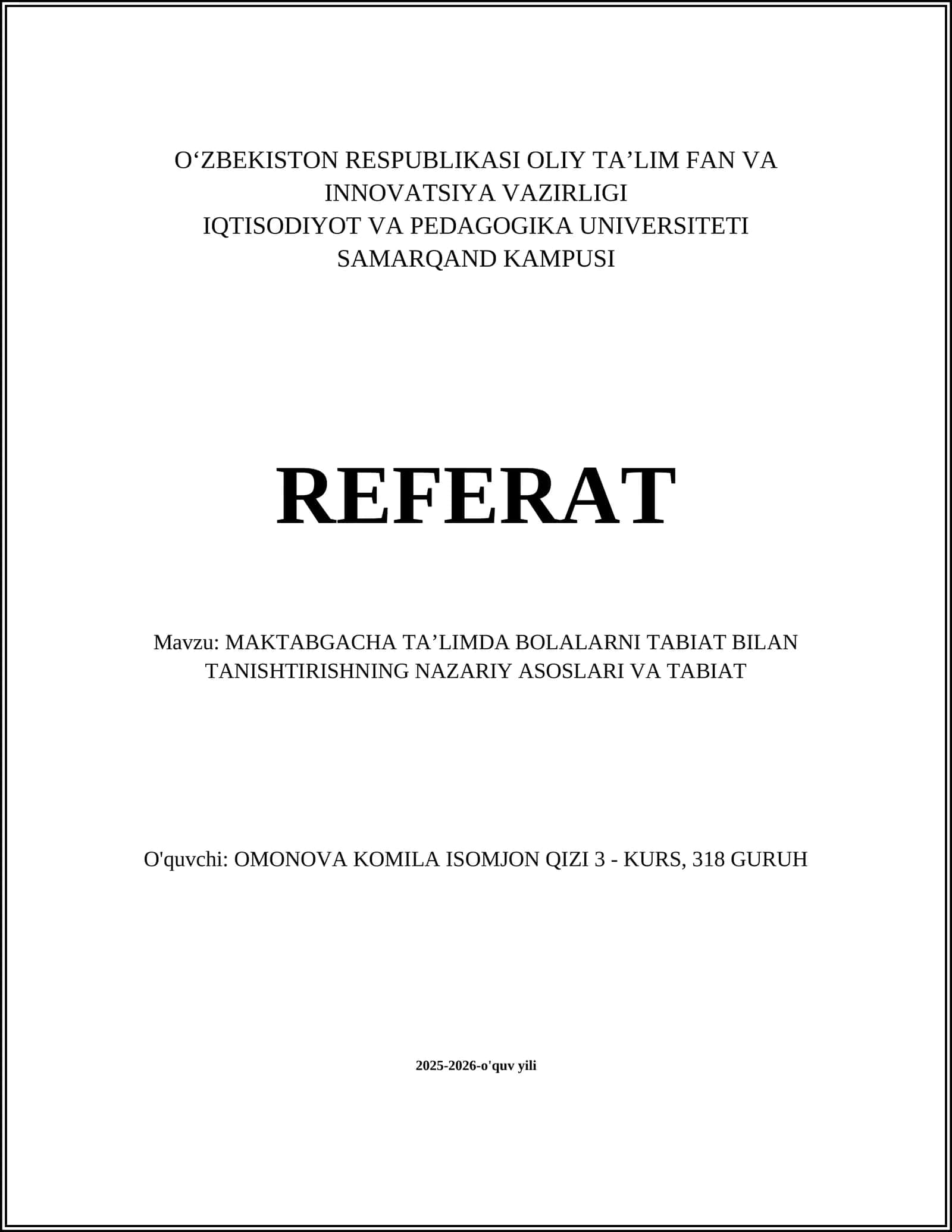 MAKTABGACHA TAʼLIMDA BOLALARNI TABIAT BILAN TANISHTIRISHNING NAZARIY ASOSLARI VA TABIAT 1