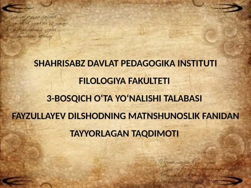 Navoiy devonlari qo'lyozma manbalarining xususiyatlari 1
