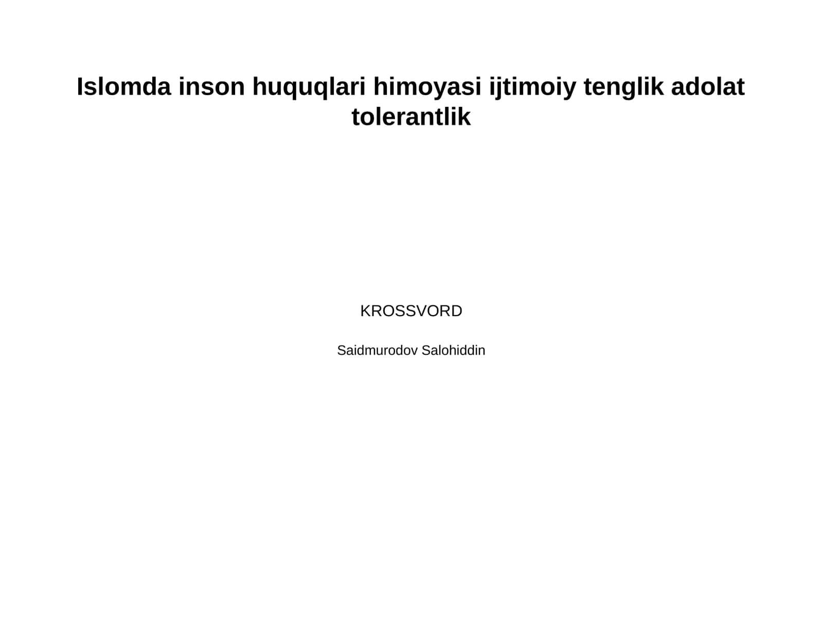 Islomda inson huquqlari himoyasi ijtimoiy tenglik adolat tolerantlik 1
