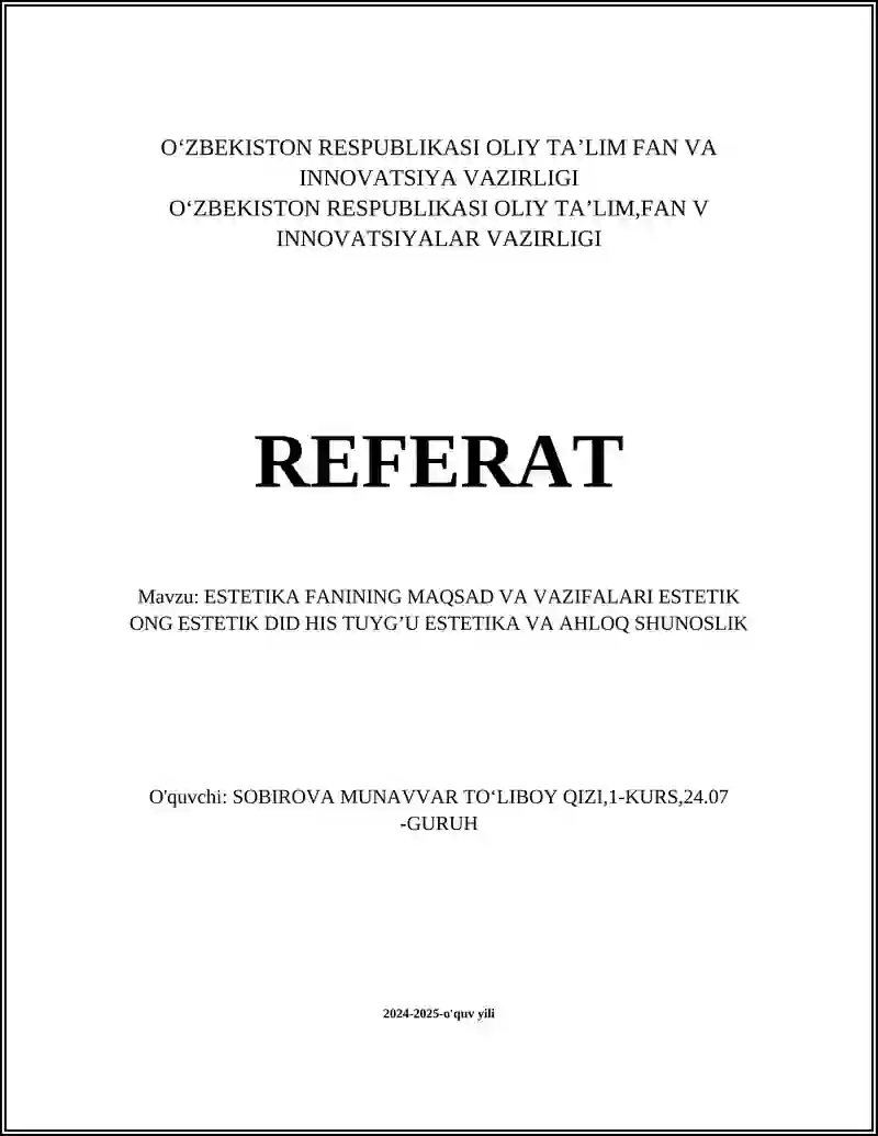 Estetika Fanining Maqsad va Vazifalari