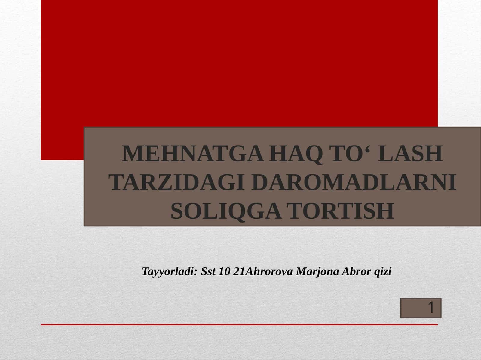 MEHNATGA HAQ TO‘LASH TARZIDAGI DAROMADLARNI SOLIQGA TORTISH 1
