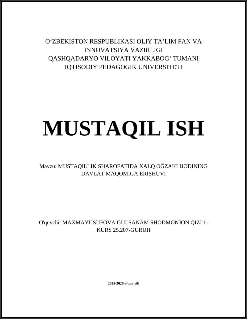 MUSTAQILLIK SHAROFATIDA XALQ OĞZAKI IJODINING DAVLAT MAQOMIGA ERISHUVI 1