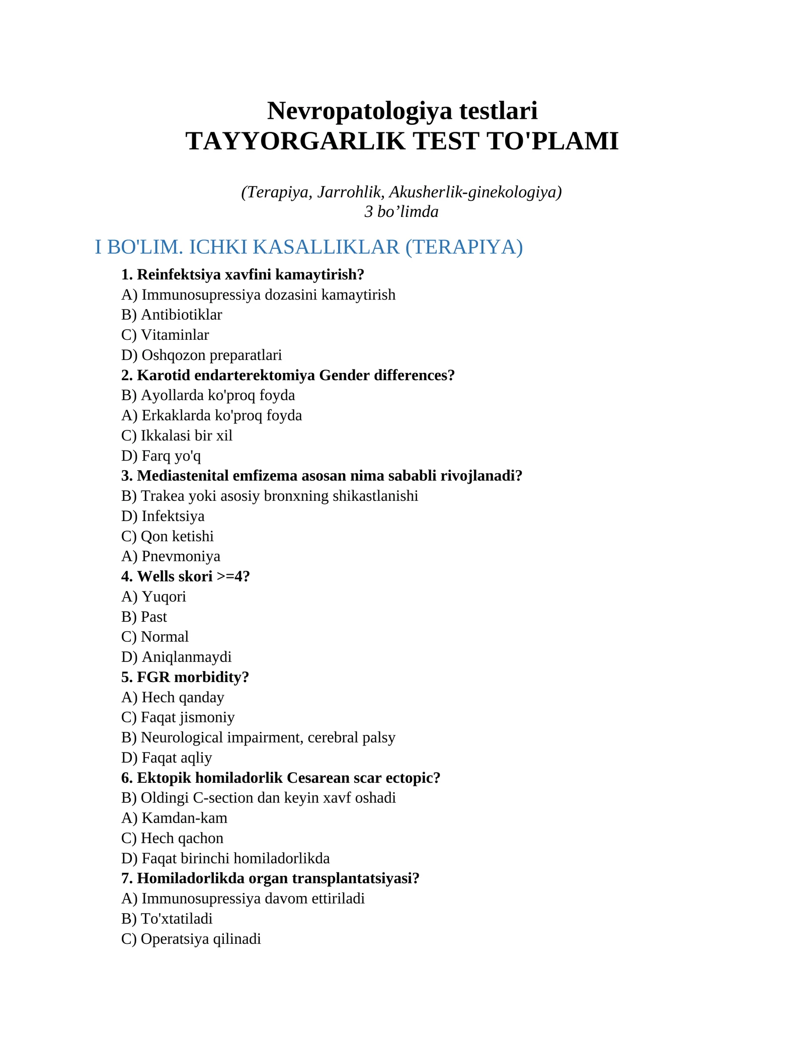 Nevropatologiya testlari 1