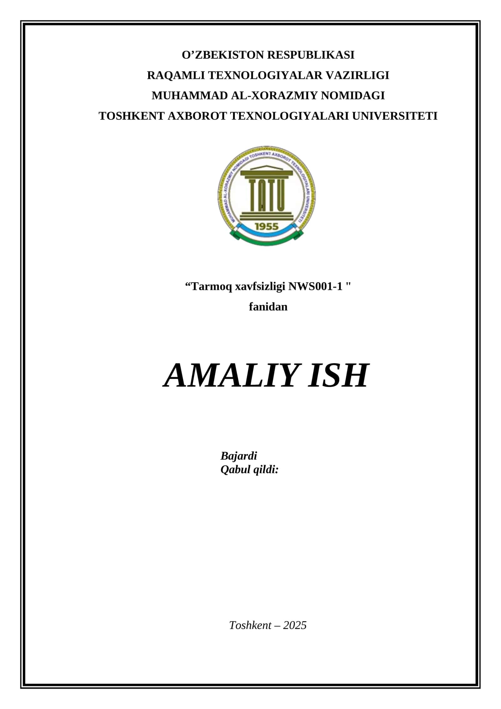 Korxona va tashkilot axborot kommunikatsiya tizimlarida VPN tarmoq qurish. Amaliy ish 1