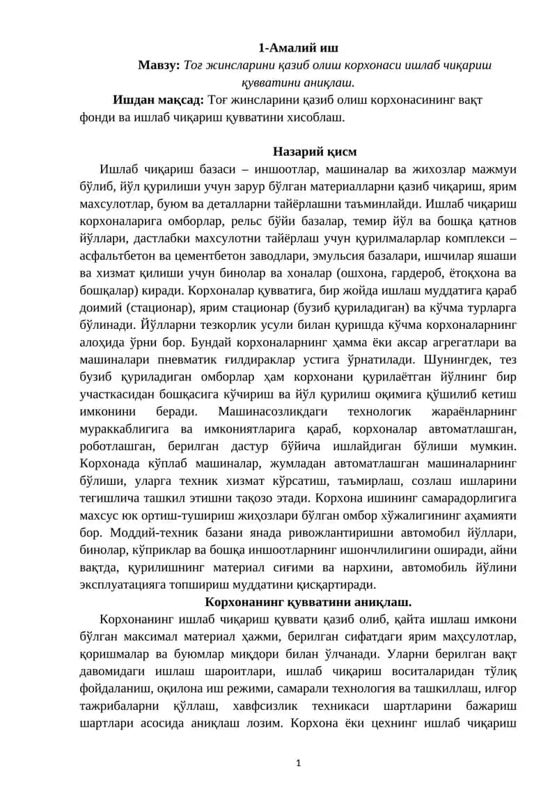 Тоғ жинсларини қазиб олиш корхонаси 1