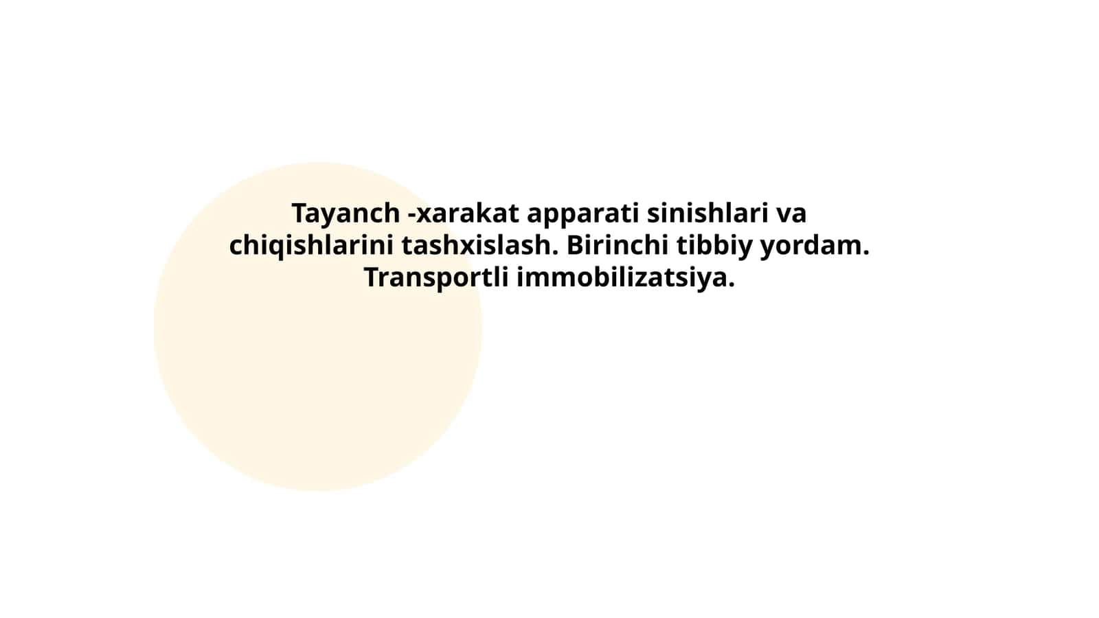 Tayanch -xarakat apparati sinishlari va chiqishlarini tashxislash. Birinchi tibbiy yordam. Transportli immobilizatsiya 1