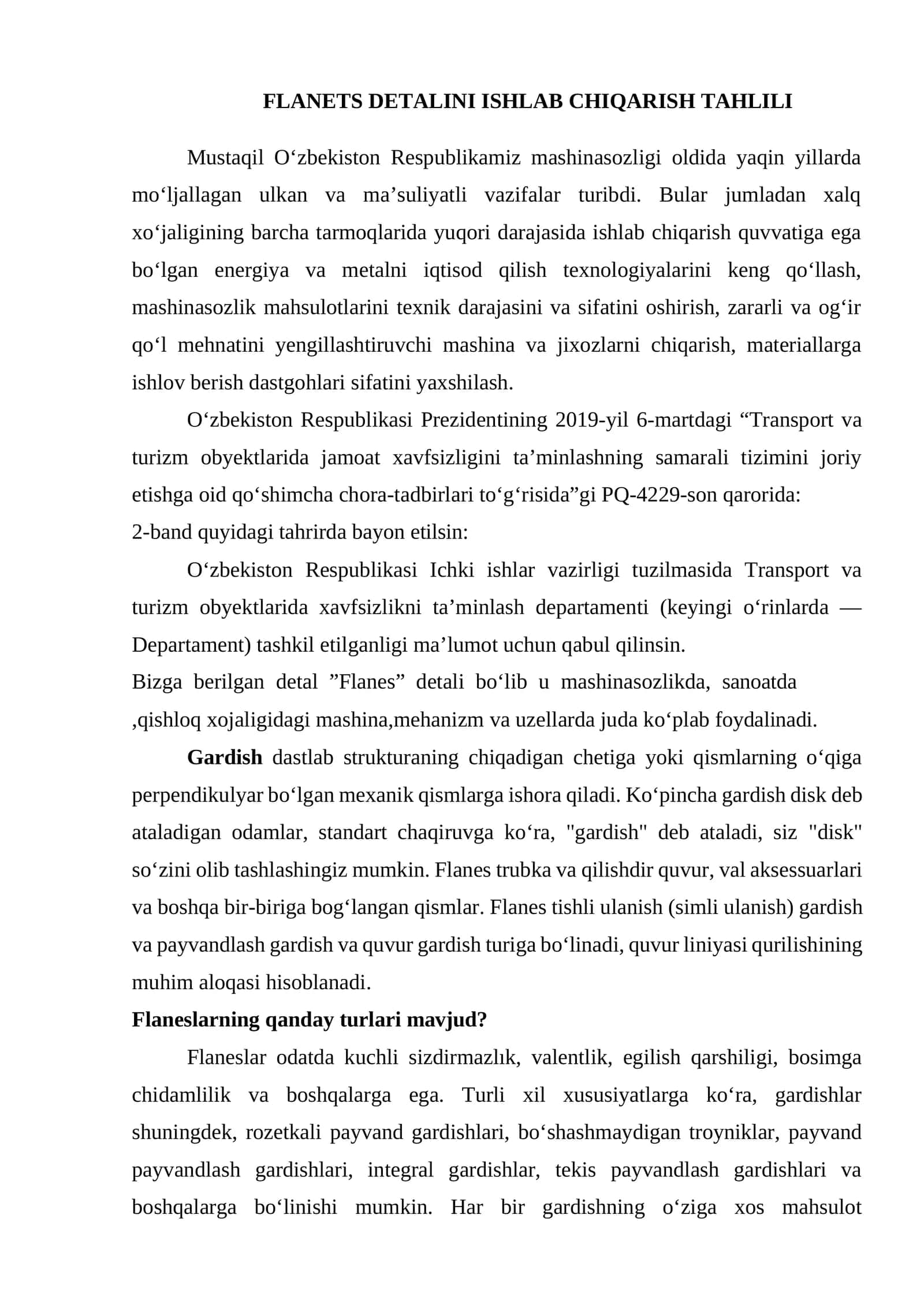 Flanets Detalini Ishlab Chiqarish Tahlili 1