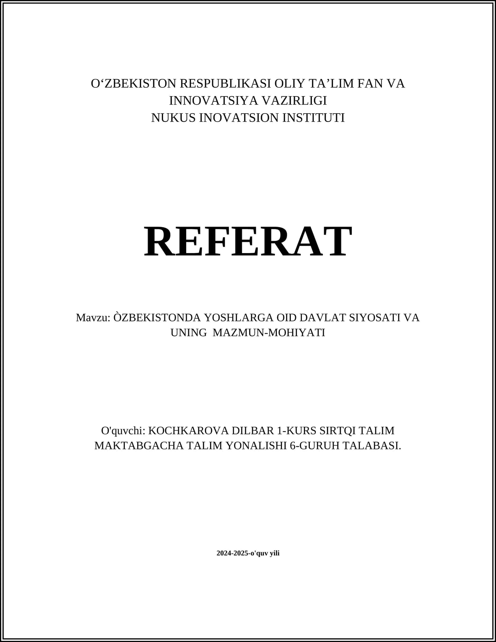 ÒZBEKISTONDA YOSHLARGA OID DAVLAT SIYOSATI VA UNING MAZMUN-MOHIYATI 1