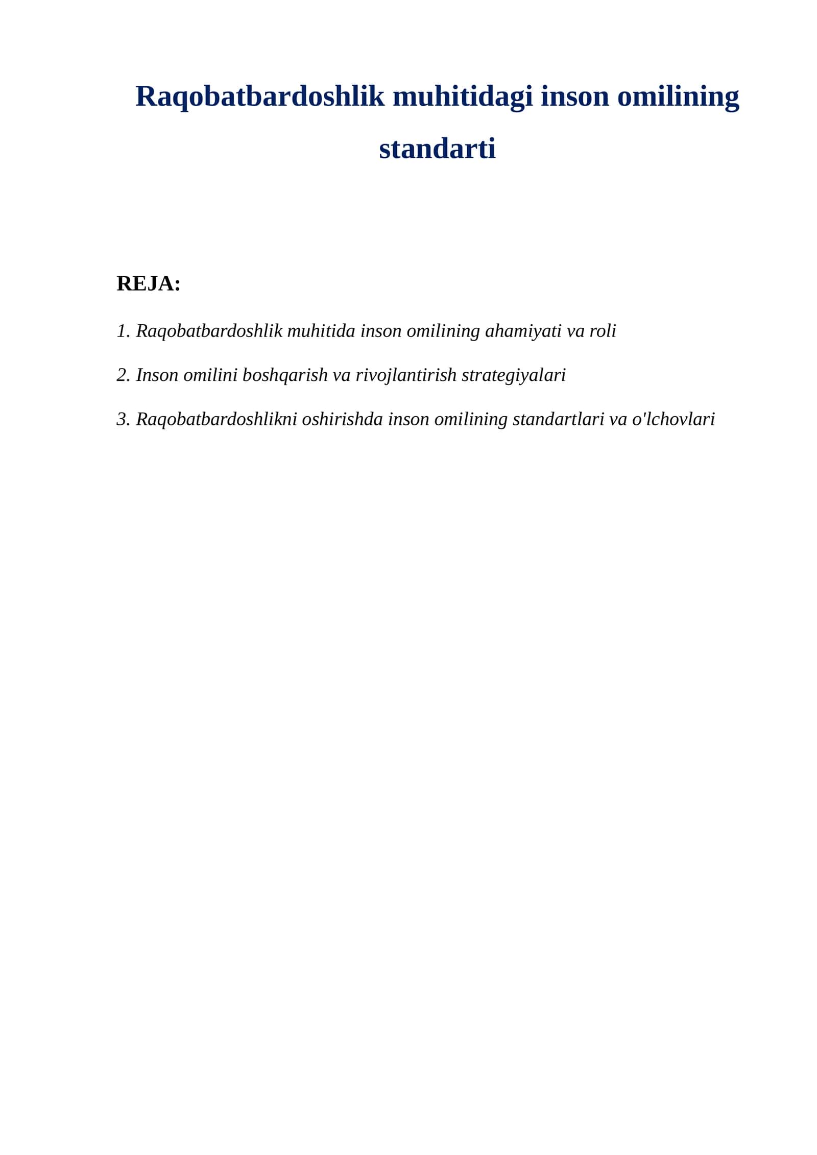 Raqobatbardoshlik muhitidagi inson omilining standarti 1