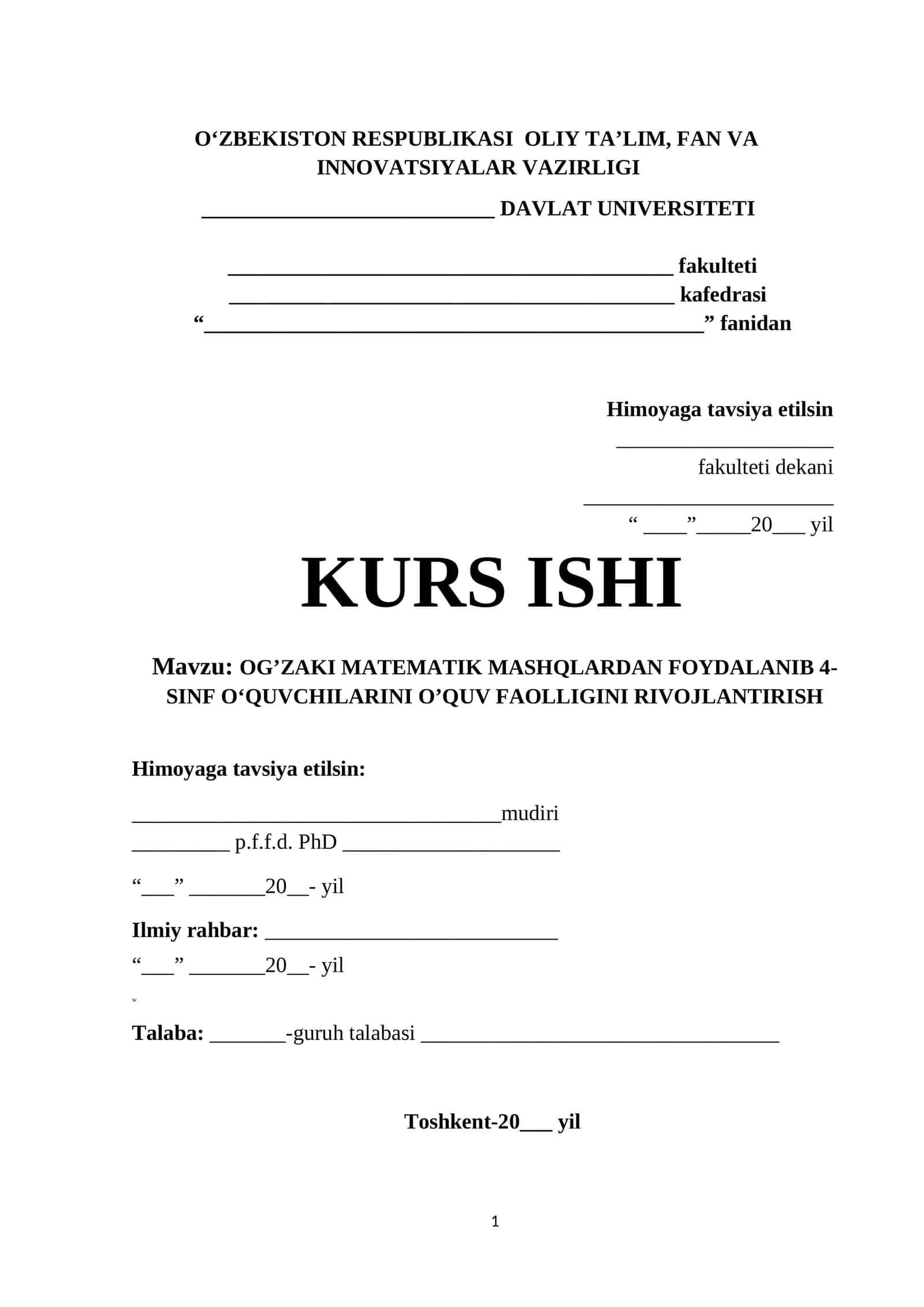 OG’ZAKI MATEMATIK MASHQLARDAN FOYDALANIB 4-SINF O‘QUVCHILARINI O’QUV FAOLLIGINI RIVOJLANTIRISH 1