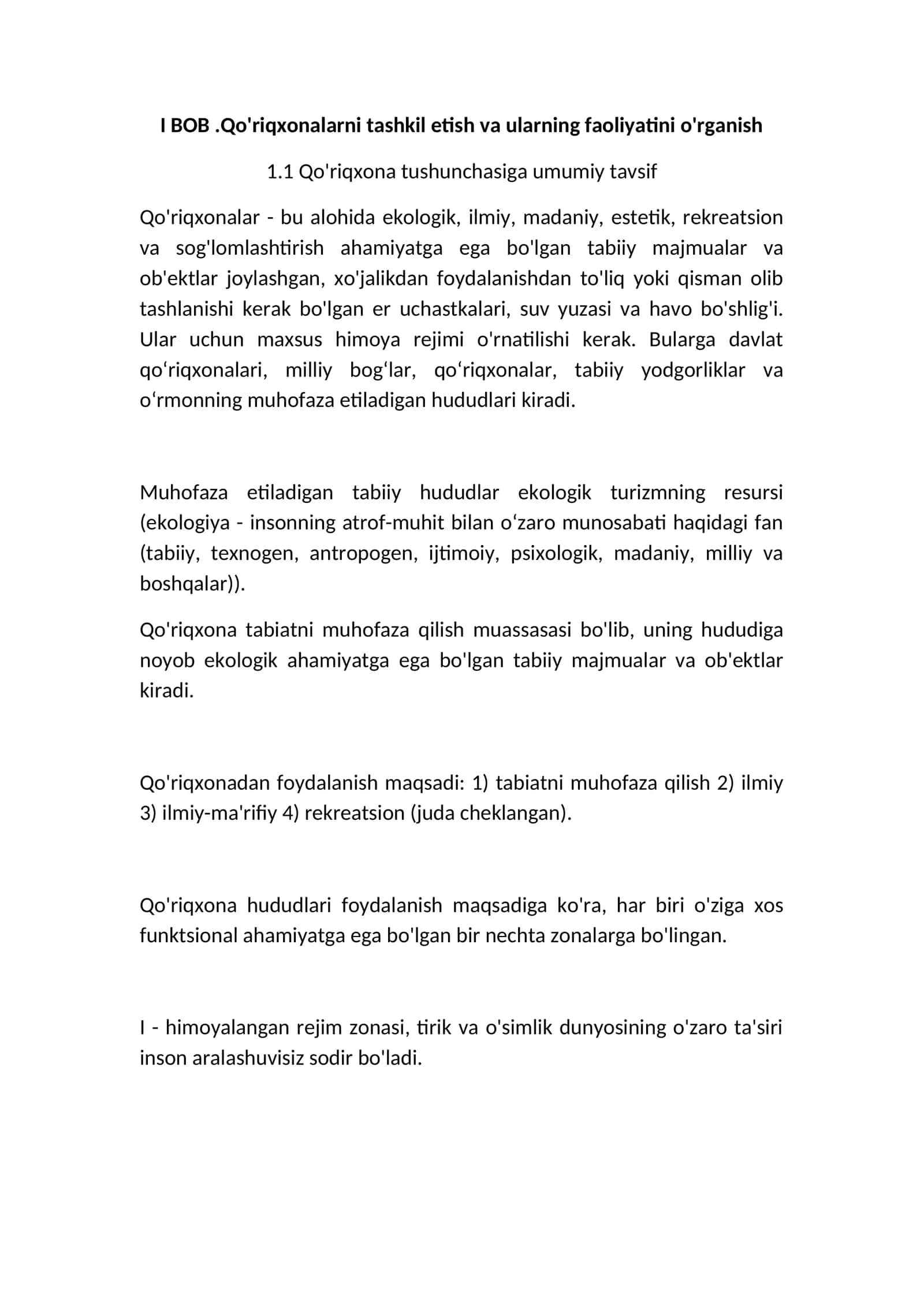 Qo'riqxonalarni tashkil etish va ularning faoliyatini o'rganish 1