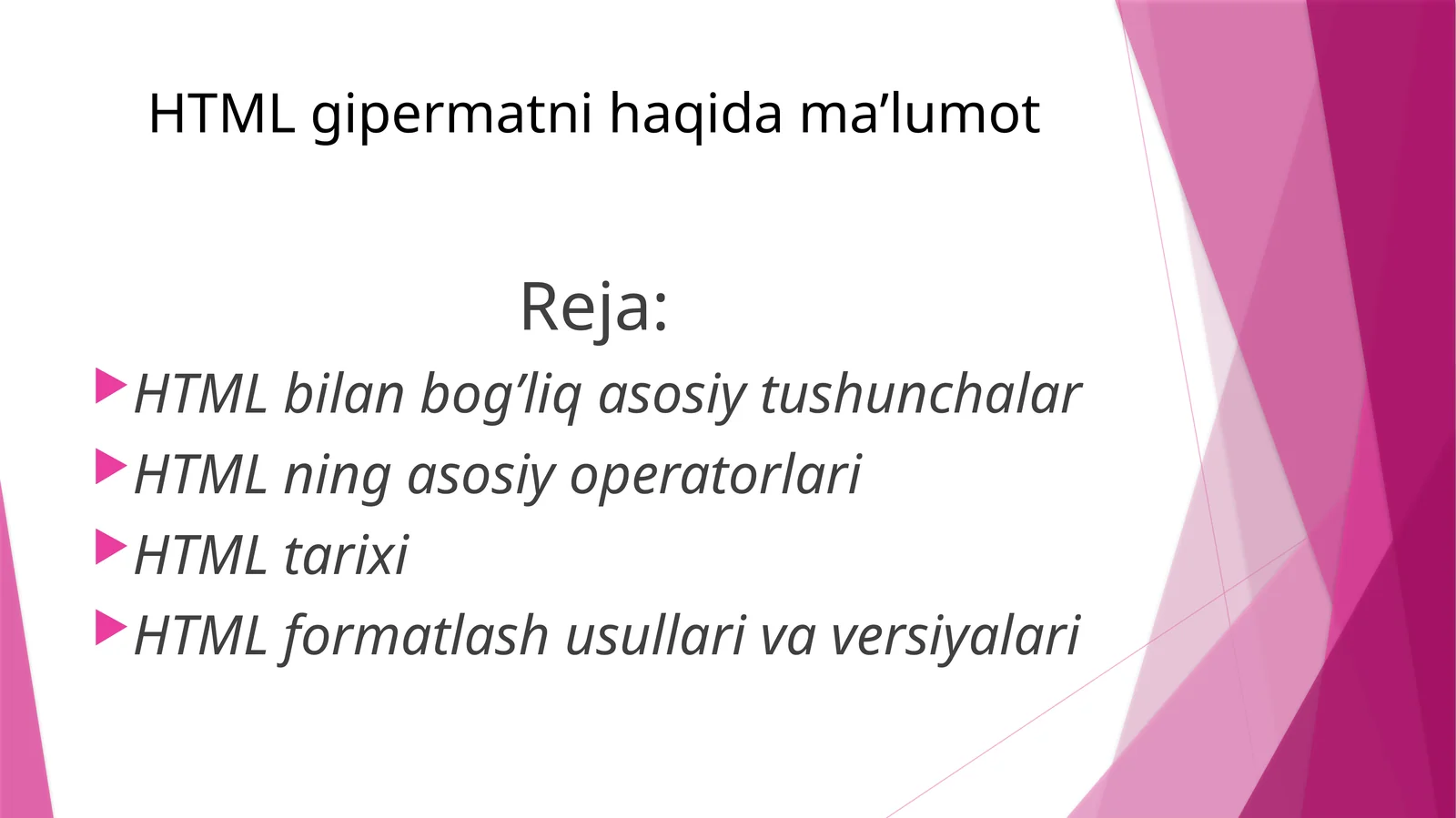 HTML ning asosiy tushunchalar 1