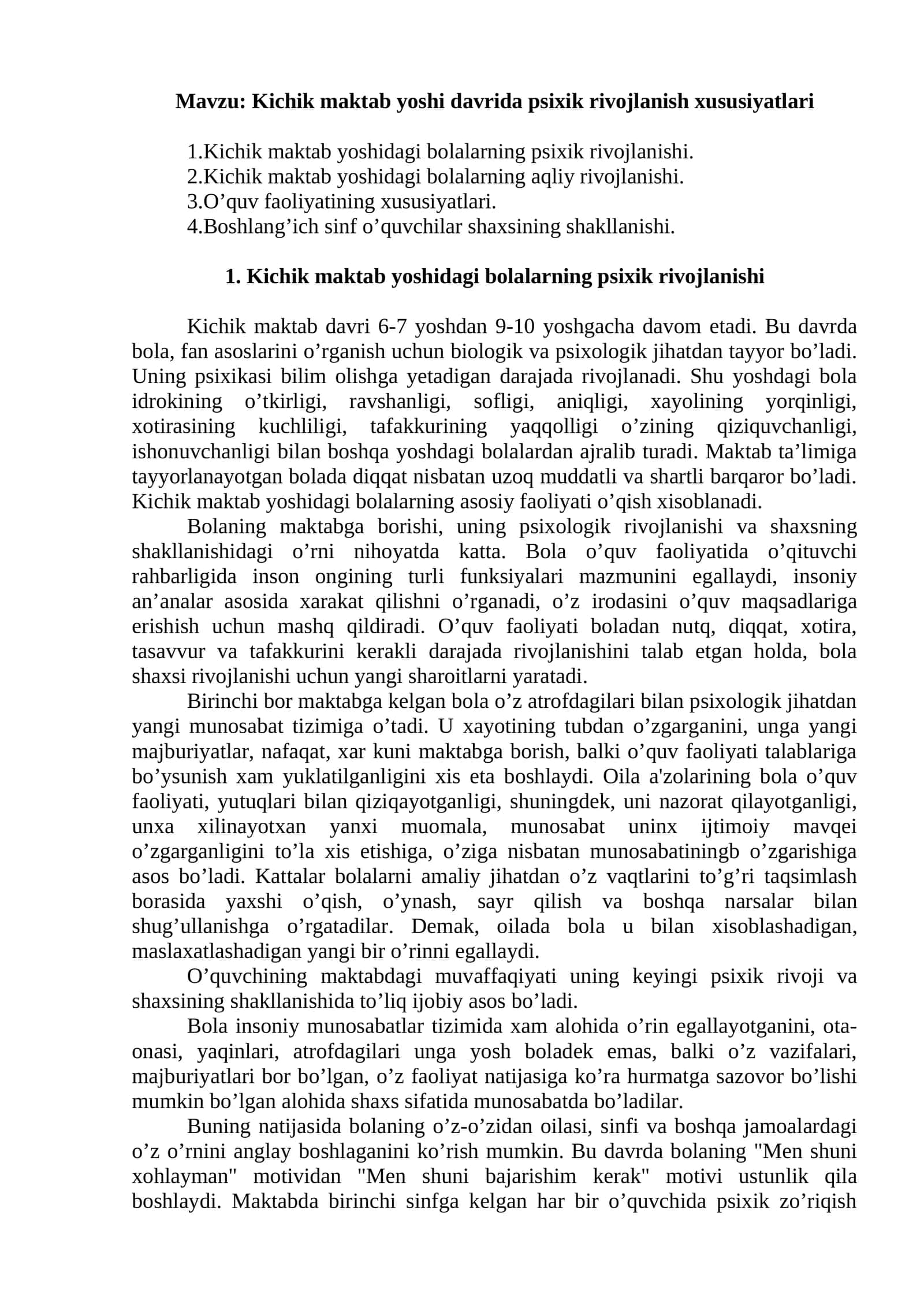 Kichik maktab yoshi davrida psixik rivojlanish xususiyatlari 1