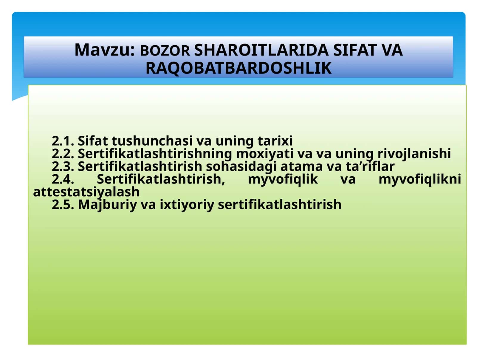 BOZOR SHAROITLARIDA SIFAT VA RAQOBAT BARDOSHLIK 1