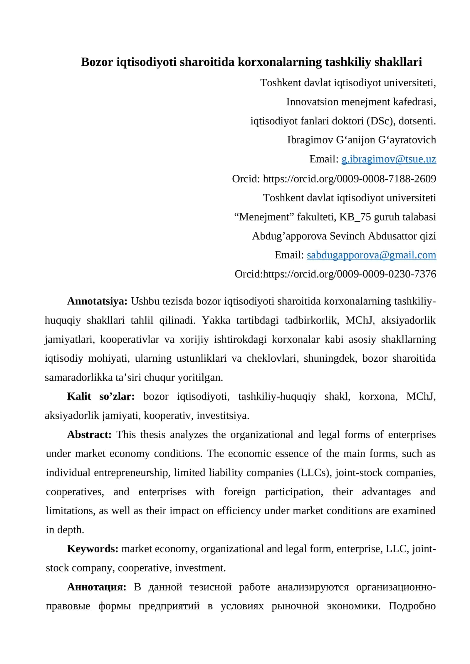 Bozor iqtisodiyoti sharoitida korxonalarning tashkiliy shakllari 1