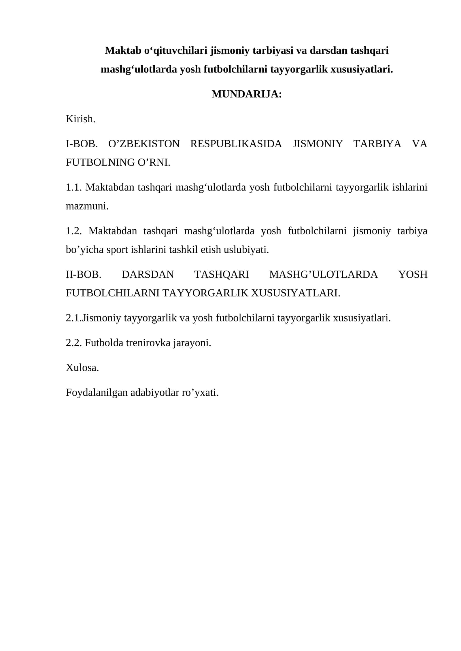 Maktab o‘qituvchilari jismoniy tarbiyasi va darsdan tashqari mashg‘ulotlarda yosh futbolchilarni tayyorgarlik xususiyatlari 1