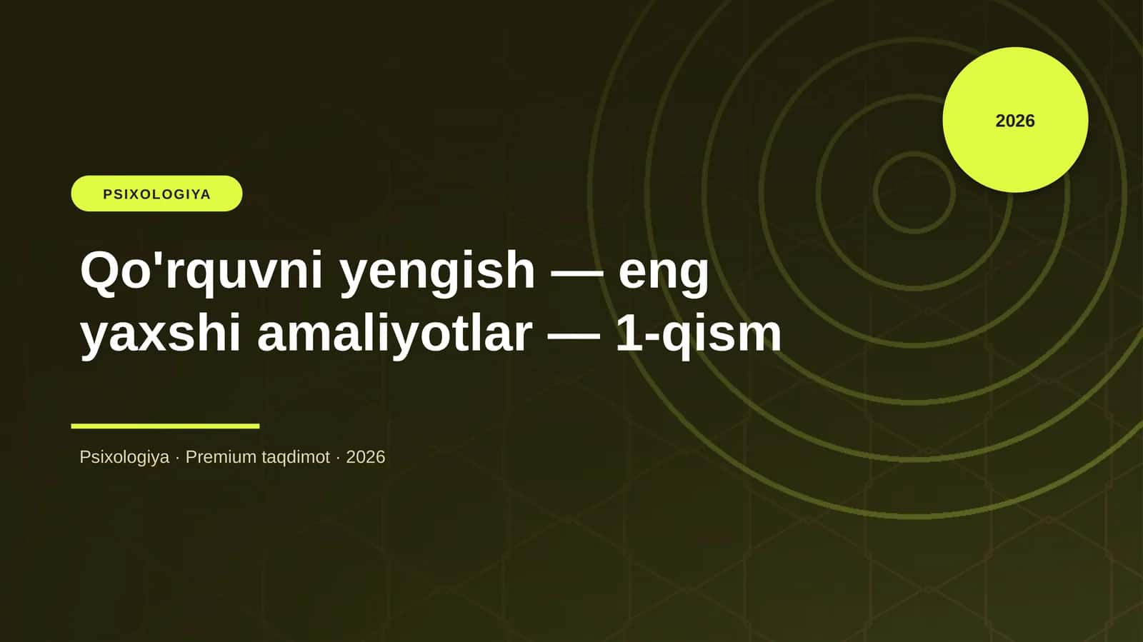 Qo'rquvni yengish — eng yaxshi amaliyotlar — 1-qism 1