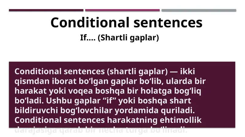 Conditional sentences (if shartli gaplar) 1
