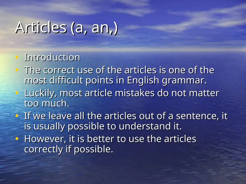 Articles (a, an,) 1