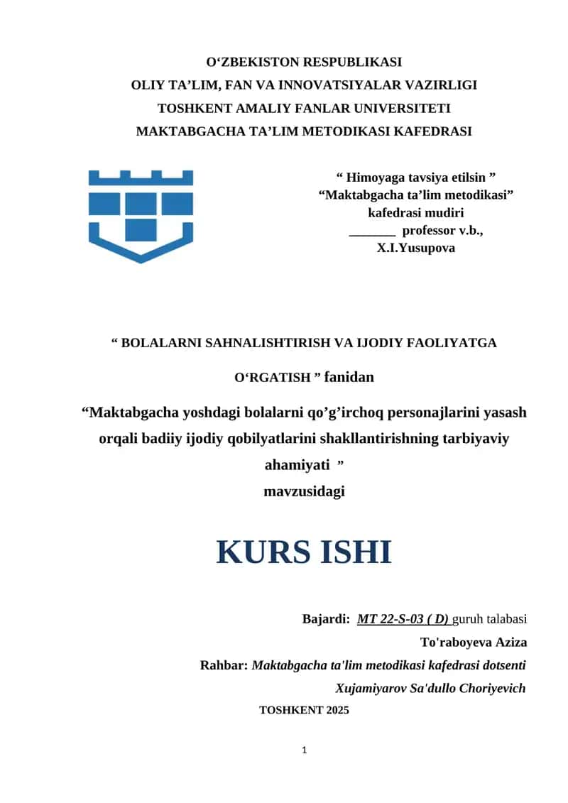 Maktabgacha yoshdagi bolalarni qo’g’irchoq personajlarini yasash orqali badiiy ijodiy qobilyatlarini shakllantirishning tarbiyaviy ahamiyati .docx 1