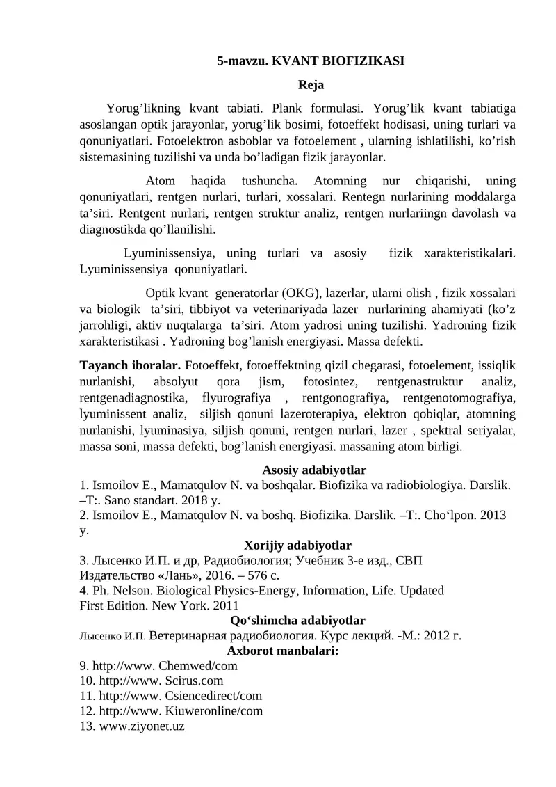 KVANT BIOFIZIKASI 1