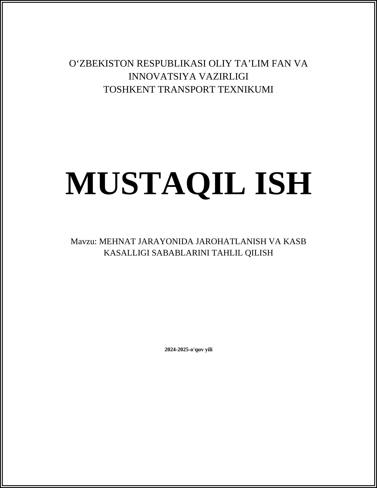 MEHNAT JARAYONIDA JAROHATLANISH VA KASB KASALLIGI SABABLARINI TAHLIL QILISH 1