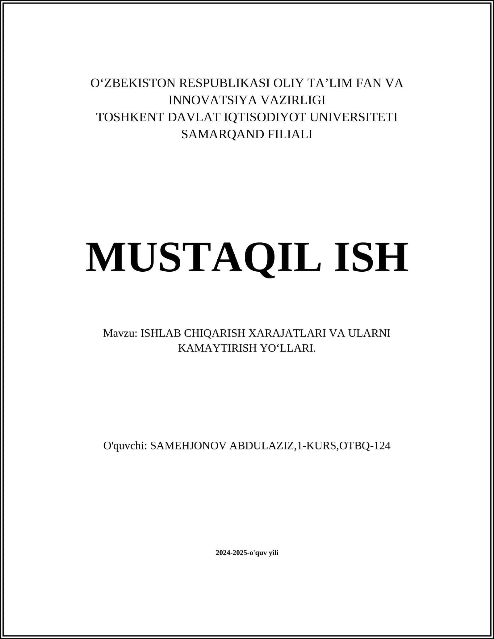 ISHLAB CHIQARISH TANNARXINI TAHLIL QILISH 1