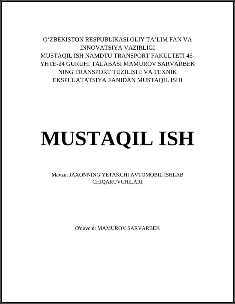 JAXONNING YETAKCHI AVTOMOBIL ISHLAB CHIQARUVCHILARI 1