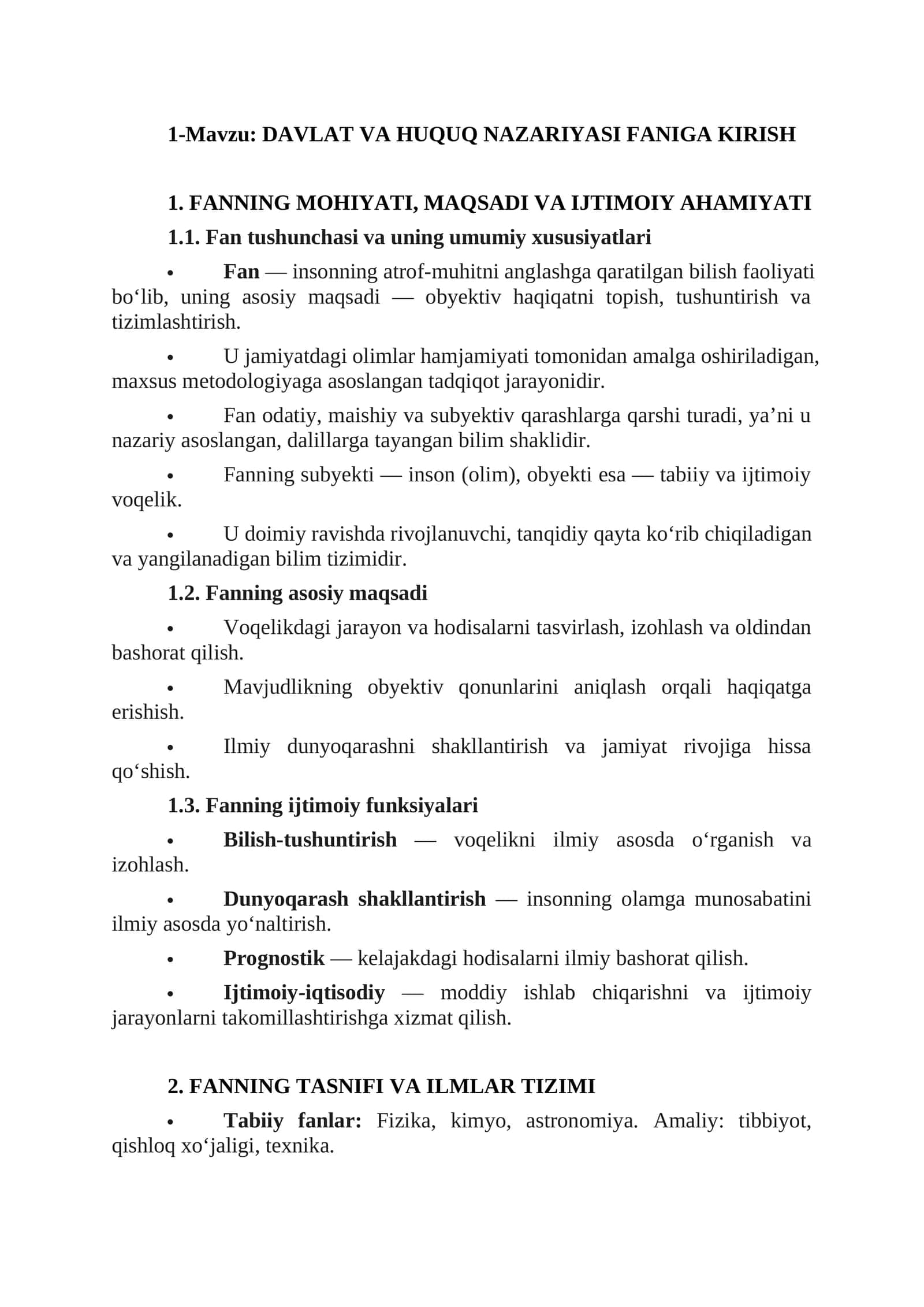 DAVLAT VA HUQUQ NAZARIYASI FANIGA KIRISH 1