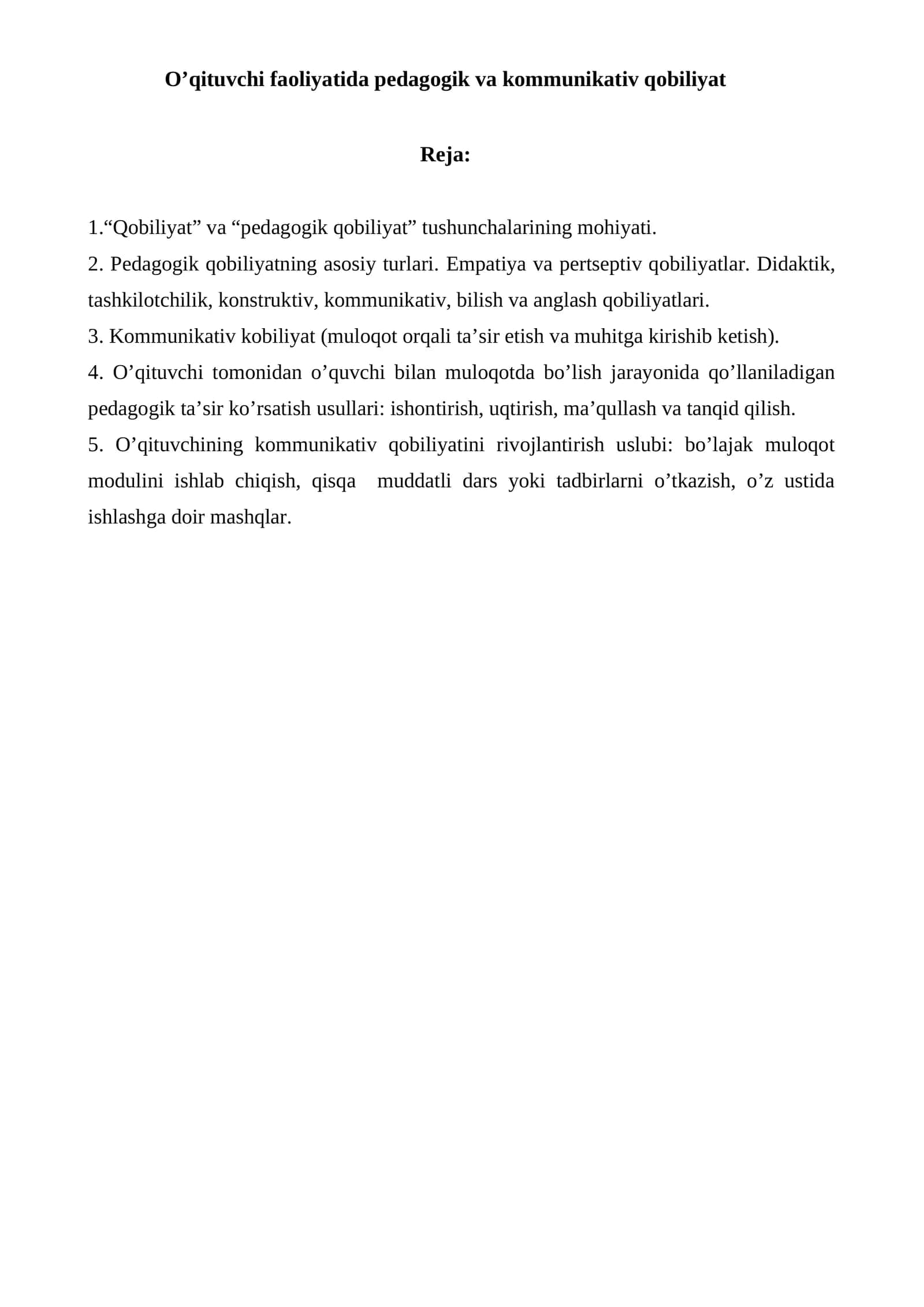 O’qituvchi faoliyatida pedagogik va kommunikativ qobiliyat 1