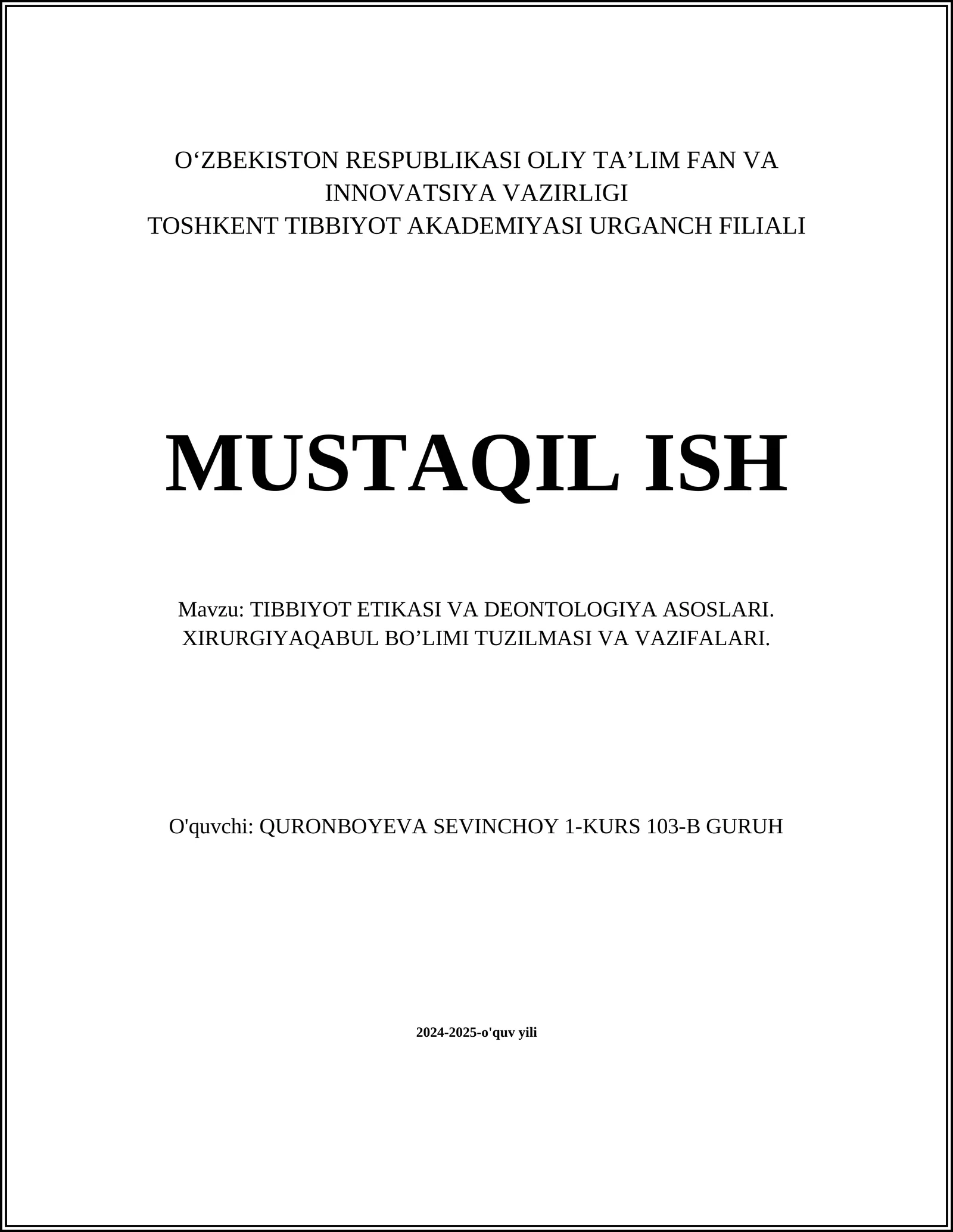 TIBBIYOT ETIKASI VA DEONTOLOGIYA ASOSLARI 1